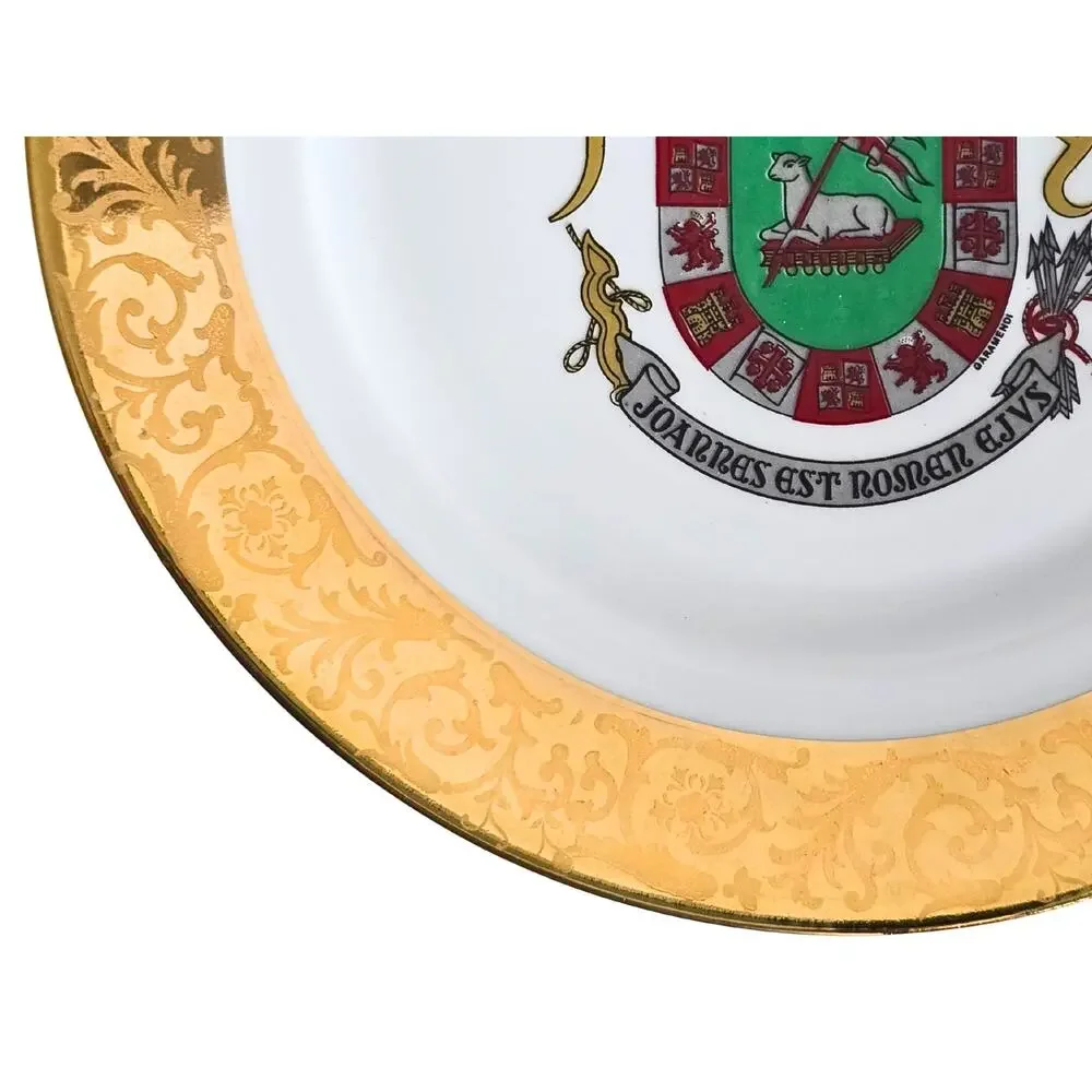 Olivenza Spain City Crest Plate with Gold Border Tharaud Limoges Made in France